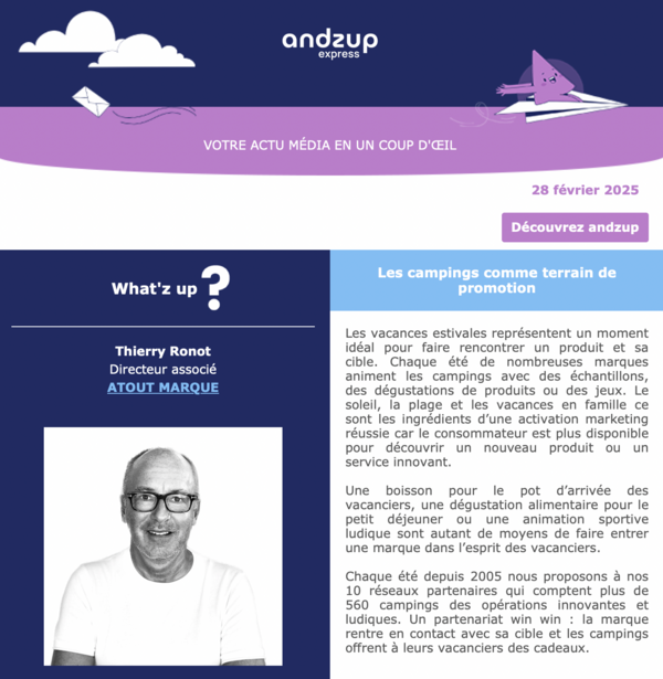 On parle de nous dans la newsletter Andzup