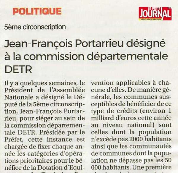 Désignation de Jean-François Portarrieu à la DETR 31