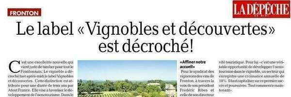 L'AOP Fronton obtient son label "Vignobles et Découvertes" !