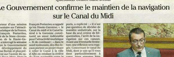 Tourisme fluvial : ma question au Gouvernement sur le maintien de la navigation sur le Canal du Midi