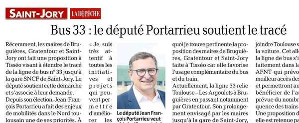 Mon soutien aux  maires de Bruguières, Gratentour et St Jory pour le prolongement de la ligne du bus 33