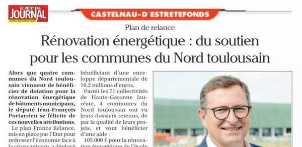 Félicitations aux 4 communes du Nord toulousain soutenues par le plan de relance à la rénovation énergétique