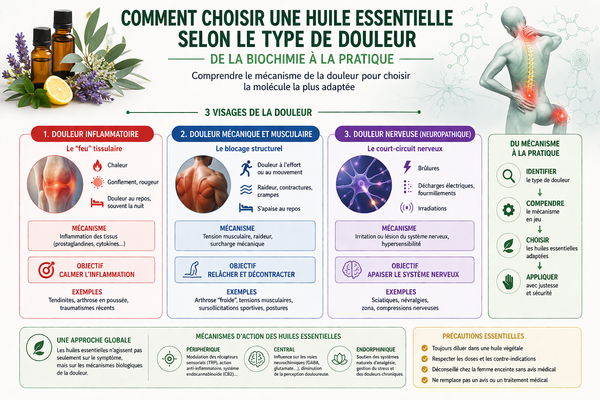 Comment choisir une huile essentielle selon le type de douleur : de la biochimie à la pratique