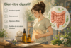 Schéma du système digestif et microbiote intestinal équilibré