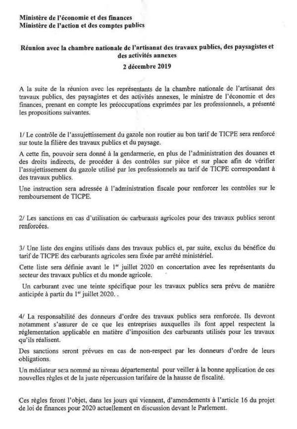 Propositions des Ministères à la CNATP sur le GNR Lundi 2 Décembre 2019