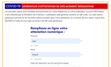 L'attestation numérique de déplacement dérogatoire