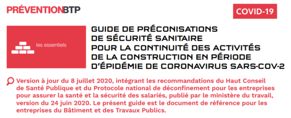 4ème version allégée du Guide OPPBTP de préconisations de sécurité sanitaire pour la continuité des activités de la construction-Covid-19 