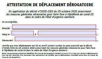 Attestations de déplacement au 28 Novembre 2020