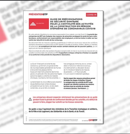 Mise à jour au 24 mars 2021 du guide OPPBTP de préconisations de ...