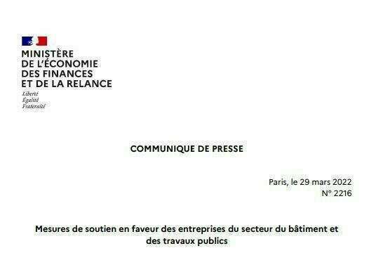 Mesures de soutien en faveur des entreprises du secteur BTP