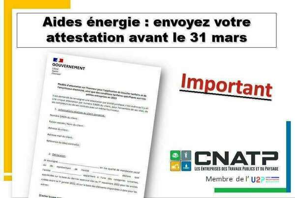 Aides énergie : IMPORTANT envoyez votre attestation avant le 31 mars