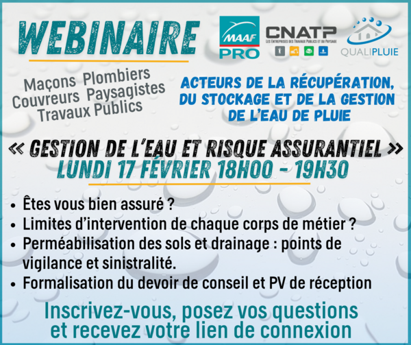 WEBINAIRE "Gestion de l’eau et risque assurantiel » Lundi 17 février 18h00 - 19h30 