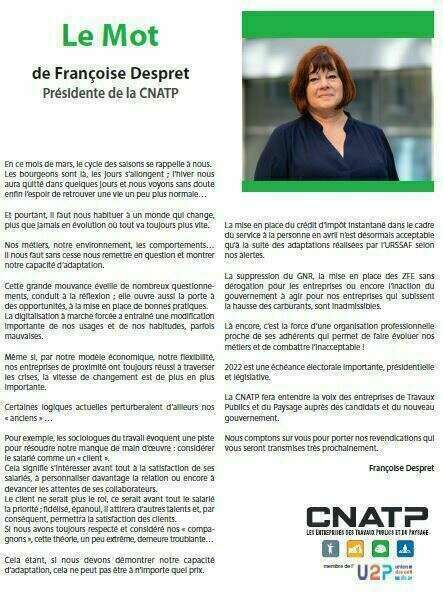Edito Présidente CNATP - CNATP Infos Mars 2022