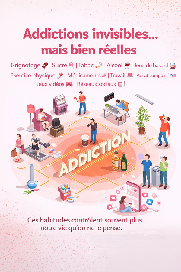 Addictions du quotidien : grignotage, sucre, tabac, alcool,achat compulsif, jeux vidéos … et si on en parlait vraiment ?