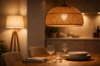 Suspension rotin naturel salle à manger, lampadaire trépied bois intérieur, luminaires naturels