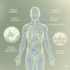 Schéma du système lymphatique avec les ganglions, vaisseaux et organes lymphoïdes, expliquant le rôle de la lymphe dans la détox et l’immunité
