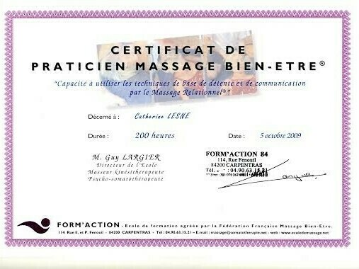 Diplôme de Catherine Lesne - Massages & Soins énergétiques - Saint-Priest