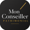 Logo Mon Conseiller patrimonial fond noir texte blanc doré