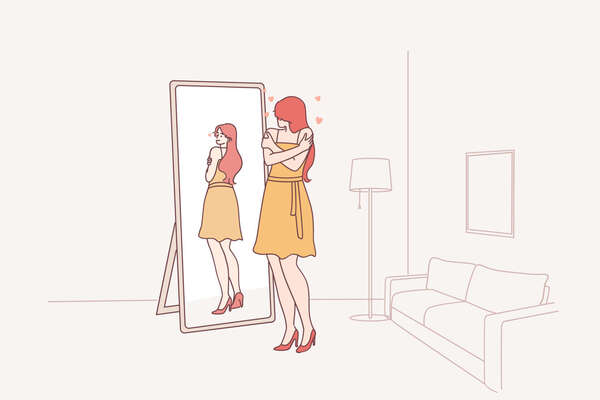 Femme qui aime s'admirer devant un miroir.