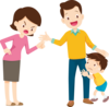 Une mère dépassé par son enfant se cache derrière son père