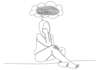 dessin au trait continu d'une jeune femme se sentant triste, fatiguée et inquiète souffrant de dépression en illustration