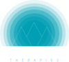 Logo géométrique bleu vert avec montagnes et thérapies