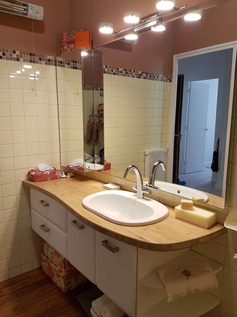 Meuble vasque plateau bambou