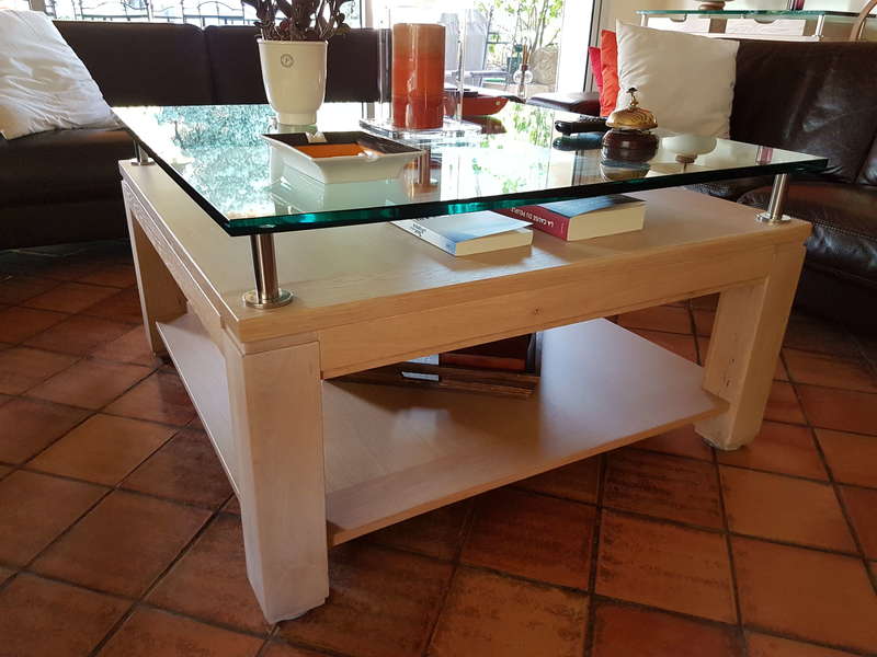 Table basse chêne blanchis et verre