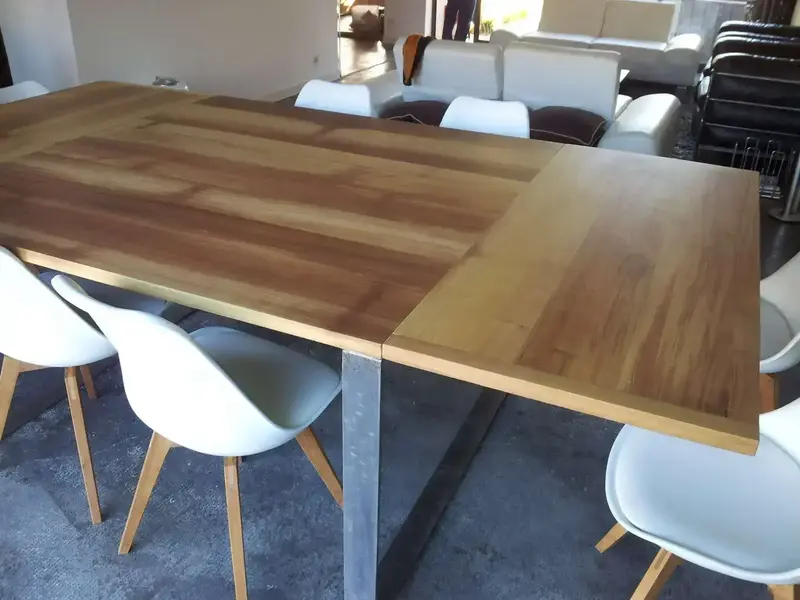 table_rallonges_bois_exotique_et_fer_forge