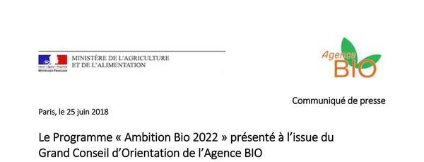 Communiqué de presse - Plan Ambition Bio 2022