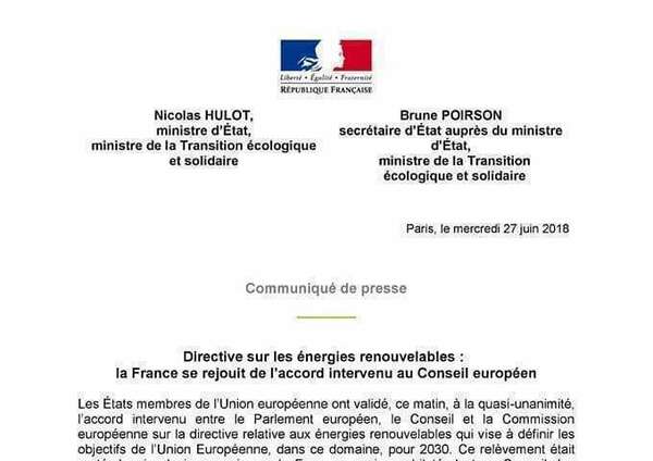 Communiqué de presse - Directives sur les énergies renouvelables