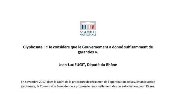 Communiqué - Glyphosate : « Je considère que le Gouvernement a donné suffisamment de garanties »