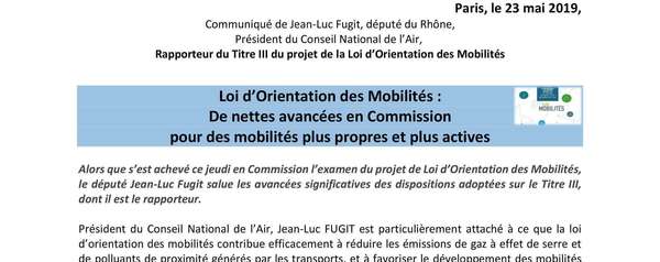 [Communiqué de presse] - Loi d’Orientation des Mobilités :  De nettes avancées en Commission  pour des mobilités plus propres et plus actives