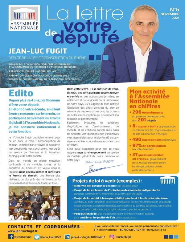 Lettre de votre Député Jean-Luc FUGIT - Novembre 2021