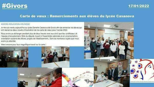 Carte de voeux : Remerciements aux élèves du lycée Casanova