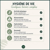 Illustration présentant les principaux piliers de l’hygiène de vie : activité physique, alimentation, hydratation, sommeil et gestion du stress pour soutenir la santé et le système nerveux