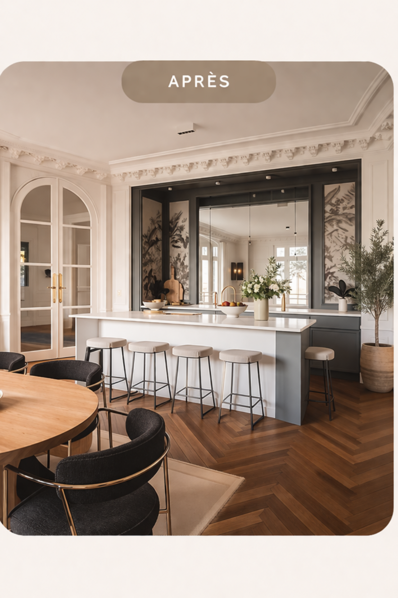 Intérieur après relooking et home staging, avec espaces harmonisés dans les Alpes-Maritimes