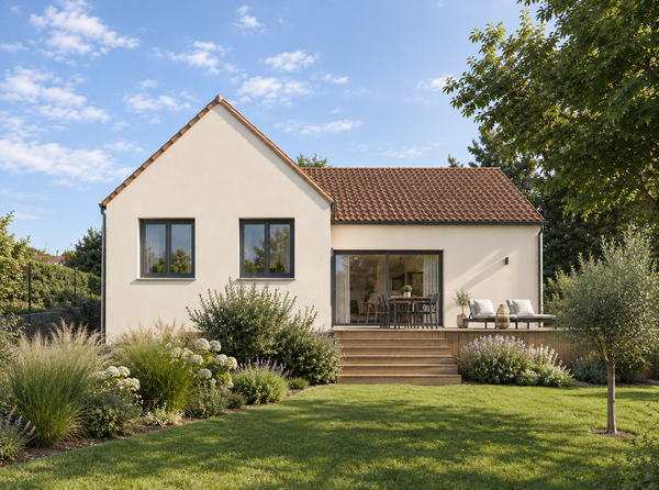 Agrandissement et rénovation d'une maison avec intégration d'une piscine semi-enterrée