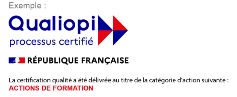 la certification Qualiopi à été délivré au titre des catégories suivantes ACTIONS DE FORMATIONS