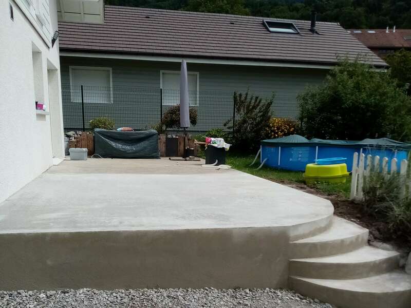 Agrandissement terrasse, finition béton brut