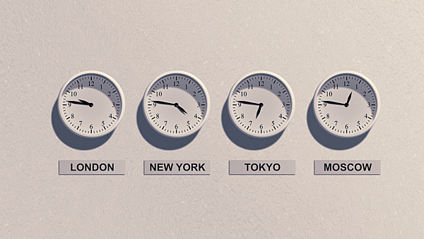 four clocks from different countries