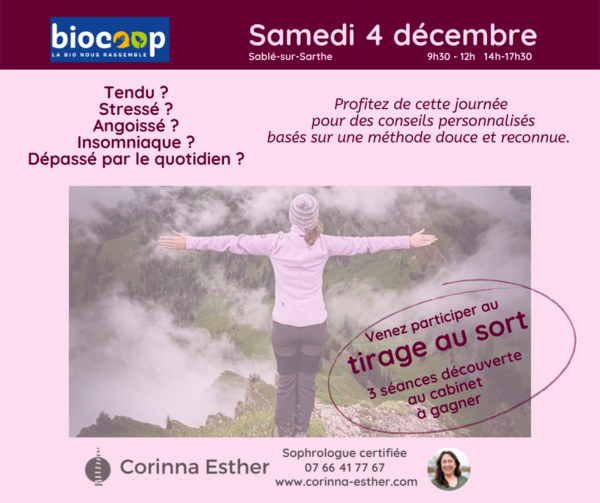 1ère Journée Sophro au Biocoop de La Martinière, Sablé-sur-Sarthe Décembre 2021