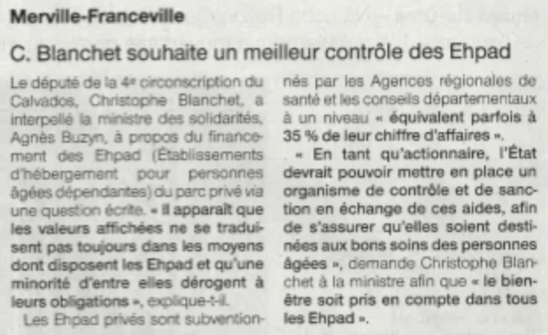 C. Blanchet souhaite un meilleur contrôle des Ehpad
