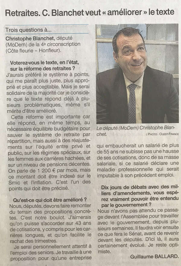 Retraites. C.Blanchet veut "améliorer" le texte