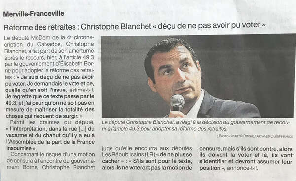 Réforme des retraites : Christophe Blanchet "déçu de ne pas avoir pu voter"