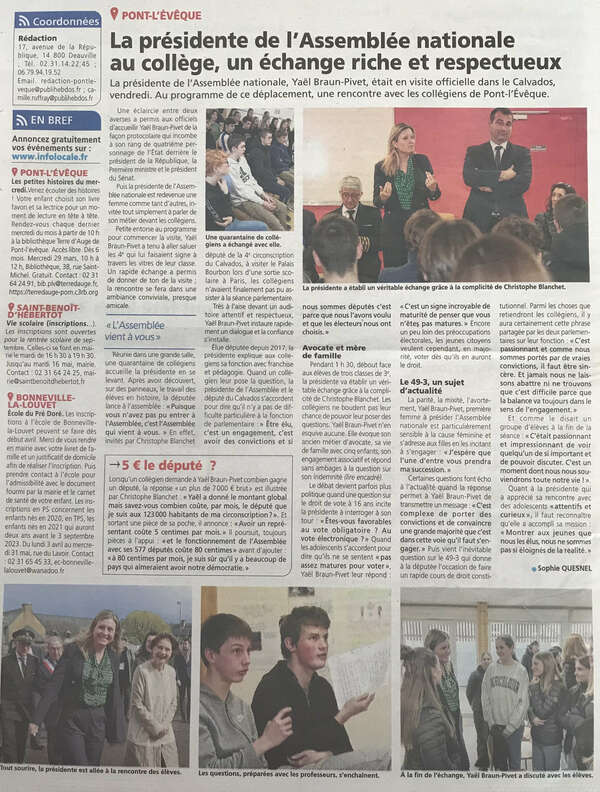 La présidente de l'Assemblée nationale au collège, un échange riche et respectueux