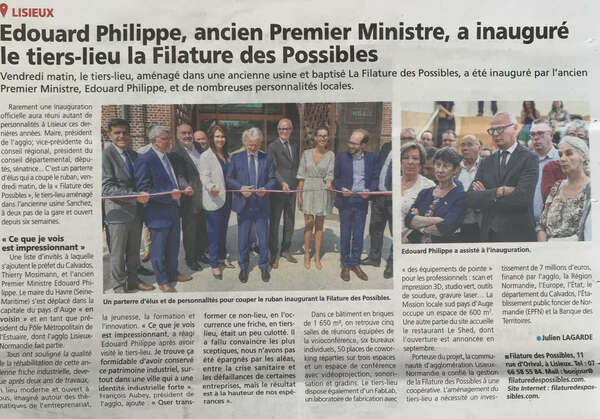Edouard Philippe, ancien Premier Ministre, a inauguré le tiers-lieu la Filature des Possibles