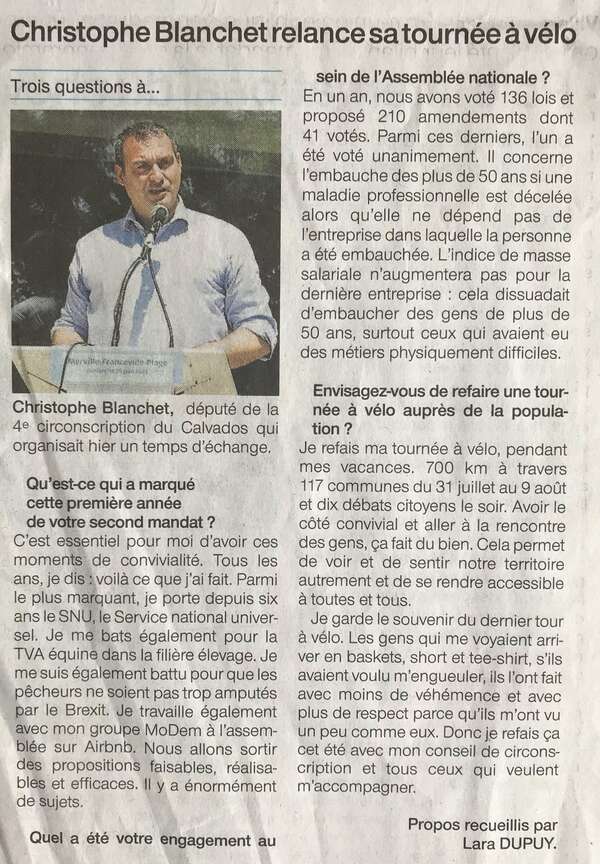 Christophe Blanchet relance sa tournée à vélo