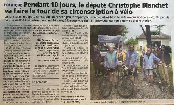 Pendant 10 jours, le Député Christophe Blanchet va faire le tour de sa circonscription à vélo