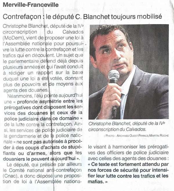 Contrefaçon : le Député Christophe Blanchet toujours mobilisé